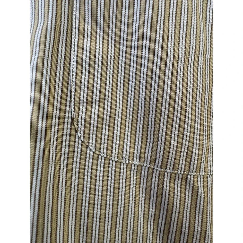 Polo Ralph Lauren Button Down Men 16-35 Tan White Stripe Chatfield Cotton Shirt‎